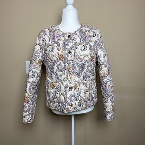 Rachel Zoe Quilted Paisley Jacket Womens Large Cream Floral Cottage Grandma